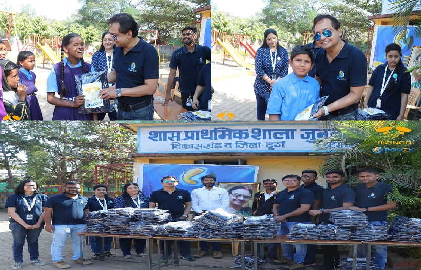 Bhilai Times article image for BODEX LLC distributing sweaters at a Bhilai government school.