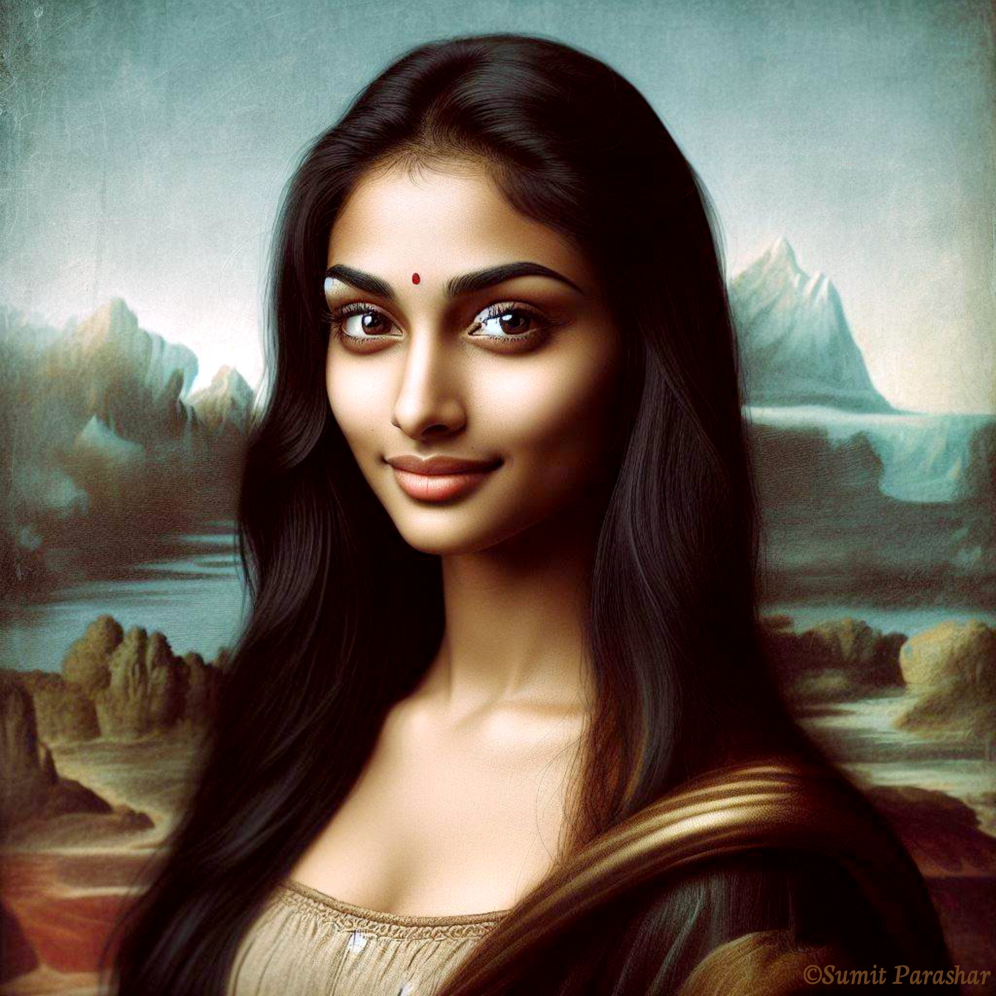 Desi Monalisa digital artwork by Sumit Parashar.