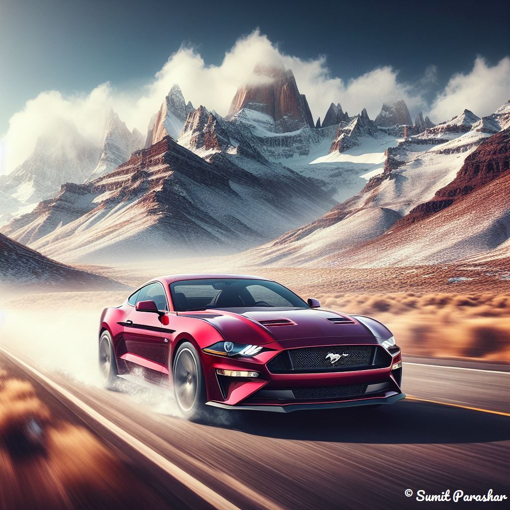 Red Mustang digital artwork by Sumit Parashar.
